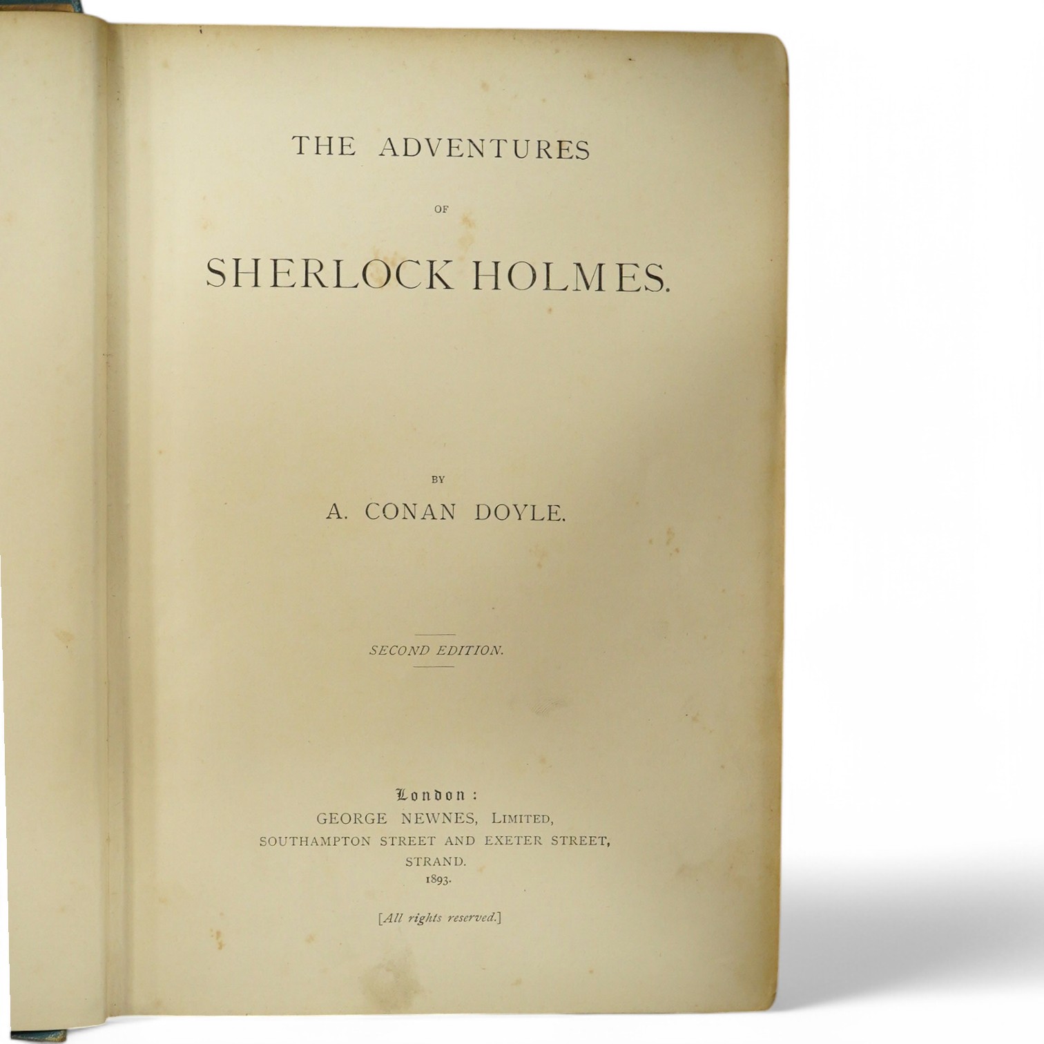 Doyle, Sir Arthur Conan - The Adventures of Sherlock Holmes, 2nd edition, 8vo, blue pictorial cloth, George Newnes, Limited, London, 1893. Condition - binding tatty